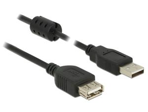 Delock USB-kabel USB 2.0 USB-A stekker, USB-A bus 5.00 m Zwart Met Ferrietkern 84887