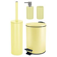 Spirella Badkamer accessoires set - WC-borstel/pedaalemmer/zeeppompje/beker - geel - Badkameraccessoireset - thumbnail