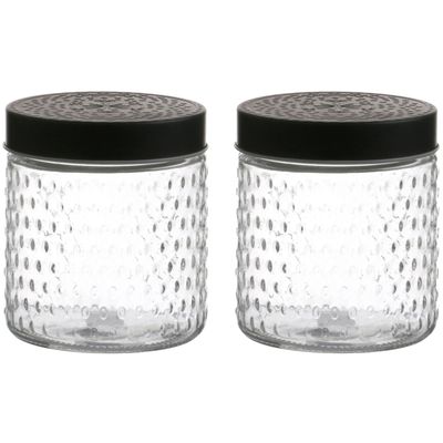 Voorraadpot/bewaarpot Roma - 2x - 500 ml - glas - zwart - D12 x H12 cm Voorraadpot/bewaarpot Roma - 2x - 500 ml - glas - zwart - D12 x H12 cm