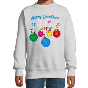 Kersttrui/sweater voor jongens/meisjes - grijs - rendiertjes - Merry Christmas