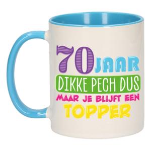 Verjaardag cadeau mok 70 jaar - blauw - dikke pech dus - 300 ml - keramiek