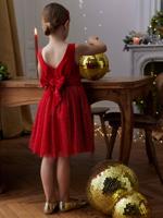 Kerstjurk van fluweel en glanzend tule voor meisjes rood
