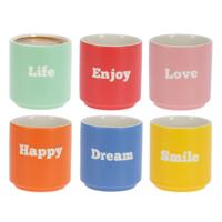 Excellent Houseware Koffiemokken - 6x stuks - 180 ml - mix kleuren - porselein - espresso glazen