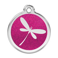 Dragonfly Hot Pink glitter hondenpenning large/groot dia. 3,8 cm - Reddingo