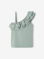 Asymmetrisch geruit T-shirt voor meisjes saliegroen Asymmetrisch geruit T-shirt voor meisjes saliegroen