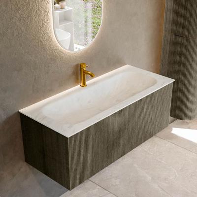 Badmeubel Mondiaz Kurve-Dlux | 110 cm cm | Meubelkleur Shadow | Wastafelkleur Opalo | Solid surface | Wasbak midden spoelbak | 1 kraangat