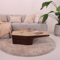 Eleonora Salontafel 'Luna' Mangohout en travertin, 128 x 63cm