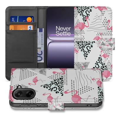 Flamingo Triangle Design Hoesje voor OnePlus Nord CE 5 Smartphone | Book Case & Portemonnee Hoesje