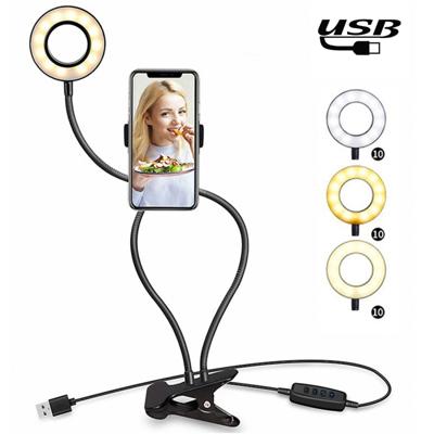 Make-up USB Selfie Ring Light met Clip lui beugel Cell Phone houder staan met 3-Light modus 10-niveau helderheid LED bureaulamp compatibel met iPho