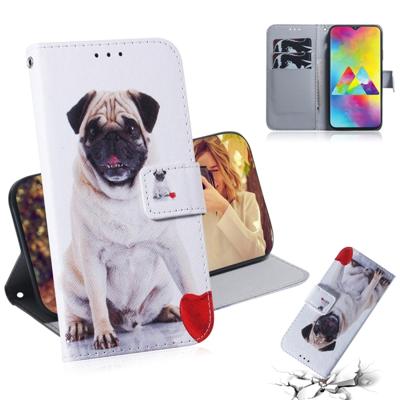 Mopshond patroon gekleurde tekening horizontale Flip lederen case voor Galaxy M20 met houder & card slots & portemonnee