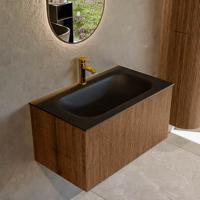 Mondiaz KURVE 80 cm Onderkast Greeploos 1 Lade Zonder Deuren Walnut, Wastafel Solid Surface Volledig Urban 1 Kraangat Zonder Spiegel (KRVBGS801L0D1KM-Wal/Urb)