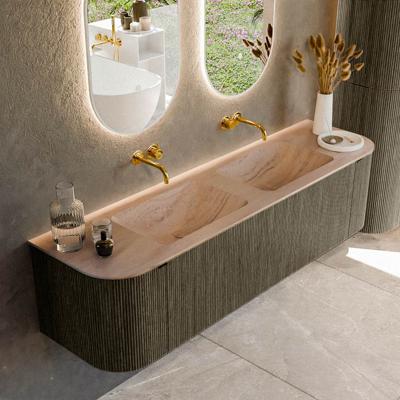 Badmeubel Mondiaz Kurve-Dlux | 170 cm | Meubelkleur Shadow | Wastafelkleur Saba | Solid surface | Wasbak beide zijden spoelbak | Zonder kraangat(en)