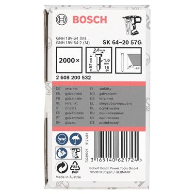 Bosch Professional Afwerknagel verzinkt 57mm 20° 16Ga VE=2000 - 2608200532
