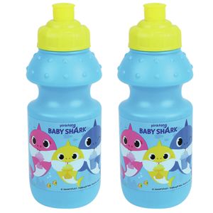 2x stuks kunststof bidon pop-up drinkbekers Baby Shark 350 ml