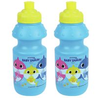 2x stuks kunststof bidon pop-up drinkbekers Baby Shark 350 ml