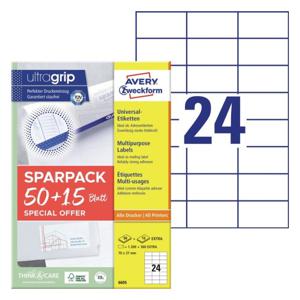 Avery-Zweckform 6605 70 x 37 mm Papier Wit 1560 stuk(s) Permanent hechtend Universele etiketten Laser 65 vel DIN A4