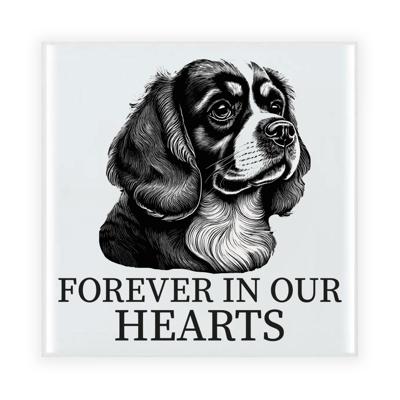 Herdenkings cadeau tegel - hondenliefhebber - Cavalier King Charles Spaniel hond - zwart/wit - 15 cm