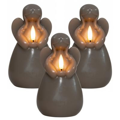 Anna's Collection LED kaars engel - 3x - taupe - 14 x 8 cm - met timer - op batterijen - kerst