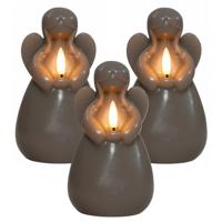Anna's Collection LED kaars engel - 3x - taupe - 14 x 8 cm - met timer - op batterijen - kerst