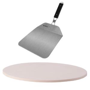 BBQ/oven pizzasteen rond keramiek 30 cm met inklapbare RVS pizzaschep 25 cm