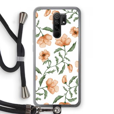 Peachy flowers: Xiaomi Redmi 9 Transparant Hoesje met koord