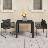 3-delige Tuinset PVC-rattan zwart