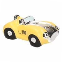Spaarpot van een klassieke sportauto - cabrio - geel - 15 x 9 cm