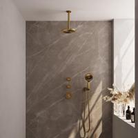 Brauer Gold Carving Thermostatische Regendoucheset Inbouw - Hoofddouche 20 cm - Handdouche 3 Standen - Doucheslang - Wandaansluitbocht - Geborsteld Goud