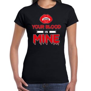 Your blood is mine halloween verkleed t-shirt zwart voor dames