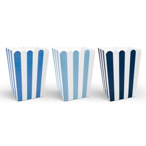 Gestreepte popcorn bakjes blauw - 6x stuks - 7,5 x 7,5 x 12,5 cm - Snoep bakjes