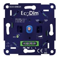 LED Dimmer Inbouw - 0-300 Watt - Geschikt voor fase aan- en afsnijding - Incl. wit frame en druk/draaiknop - Universeel - Min. Instelbaar - ECO-DIM.01