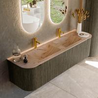 Badmeubel Mondiaz Kurve-Dlux | 170 cm | Meubelkleur Shadow | Wastafelkleur Arena | Solid surface | Wasbak beide zijden spoelbak | 2 kraangaten