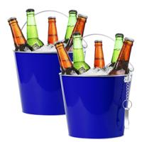 IJsemmer/bierkoeler - 2x stuks - 6L - metaal - blauw - met flesopener - wijnkoeler - drankkoeler