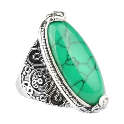 Mode Vintage ovale Turquoise Flower Ring vrouwen antieke zilveren sieraden ring maat: 8 (groen)