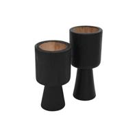 Ronde kaarsenhouder set van 2 - ø8x8x15|ø8x8x17 - Naturel|zwart -