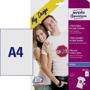Avery-Zweckform My Design T-Shirt MD1001 Inkjet-textielfolie DIN A4 Voor licht textiel, Geoptimaliseerd voor inkjet 5 vellen
