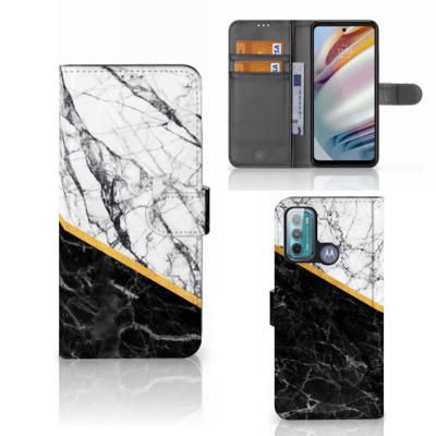 Motorola Moto G60 | Bookcase | Marmer Wit Zwart - Origineel Cadeau Man