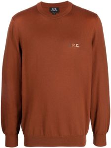 A.P.C. sweat en coton à logo brodé - Marron