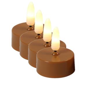 Countryfield LED theelichtjes/waxinelichtjes - 4x st - cognac bruin - met timer - warm wit