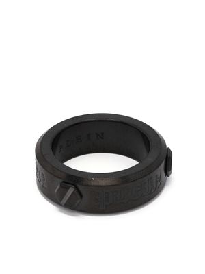 Philipp Plein bague à logo gravé - Gris
