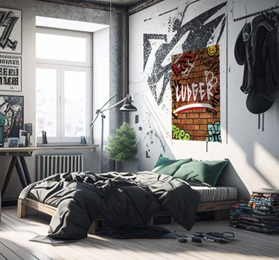 Graffiti op stenen muur poster