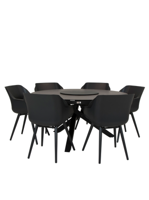 Perth tafel 150 rond Antraciet met tuinstoel Sophie Studio