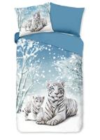 Good Morning Kinderdekbedovertrek "witte tijger in winterthema" - Blauw - (140x200/220 cm) - Katoen Flanel Good Morning Kinderdekbedovertrek "witte tijger in winterthema" - Blauw - (140x200/220 cm) - Katoen Flanel