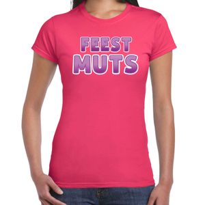 Verkleed t-shirt voor dames - Feest muts - roze/paars - carnaval