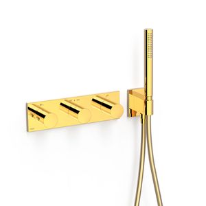 Douchekraan Tres B-System | Inbouw | Thermostaatkraan | Excl.Inbouwdeel | 3-weg | Rechthoek | 24k Goud glans
