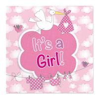 Folat Babyshower meisje servetten - 40x stuks - roze - geboorte - 3 laags