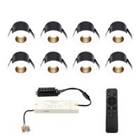 Set van 8 Betty LED Mini Inbouwspots met Trafo - 12 Volt 3 Watt 140 lumen - Dimbaar - Verzonken - Plat 37mm - 2700K - IP44 waterdicht - Wit - Veranda spotjes - overkapping spotjes