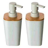 5Five Zeeppompje/zeepdispenser - 2x - polyresin - wit - 300 ml - navulbaar - toilet/badkamer/keuken