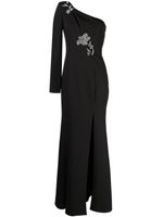 Marchesa Notte robe longue à appliques fleurs - Noir