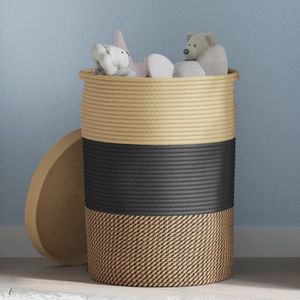 Opbergmand met deksel 37x50 cm katoen zwart en beige